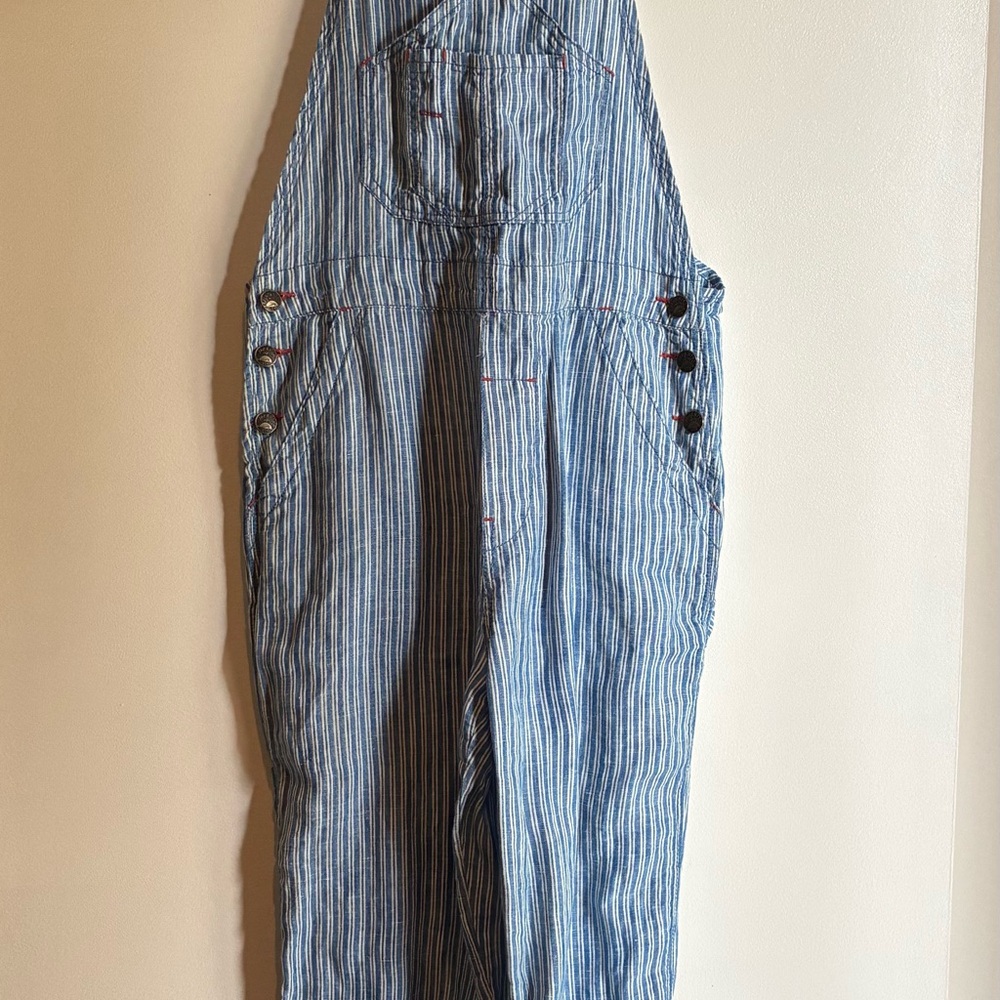 Faherty Linen Striped Blue Overalls